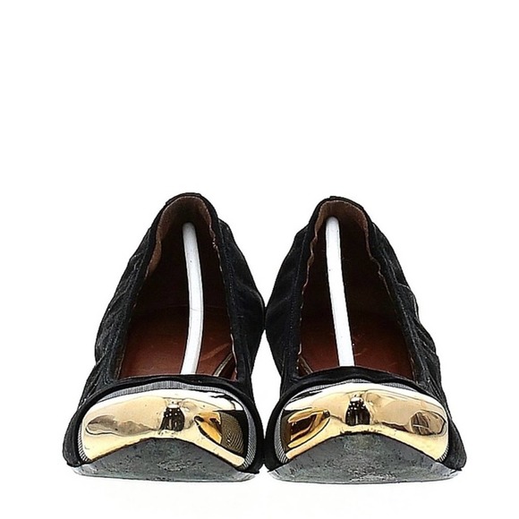 Givenchy Ballet Flats Pointed Cap Toe Gold Slip On Shoes Black Suede Size 40 - Picture 5 of 12